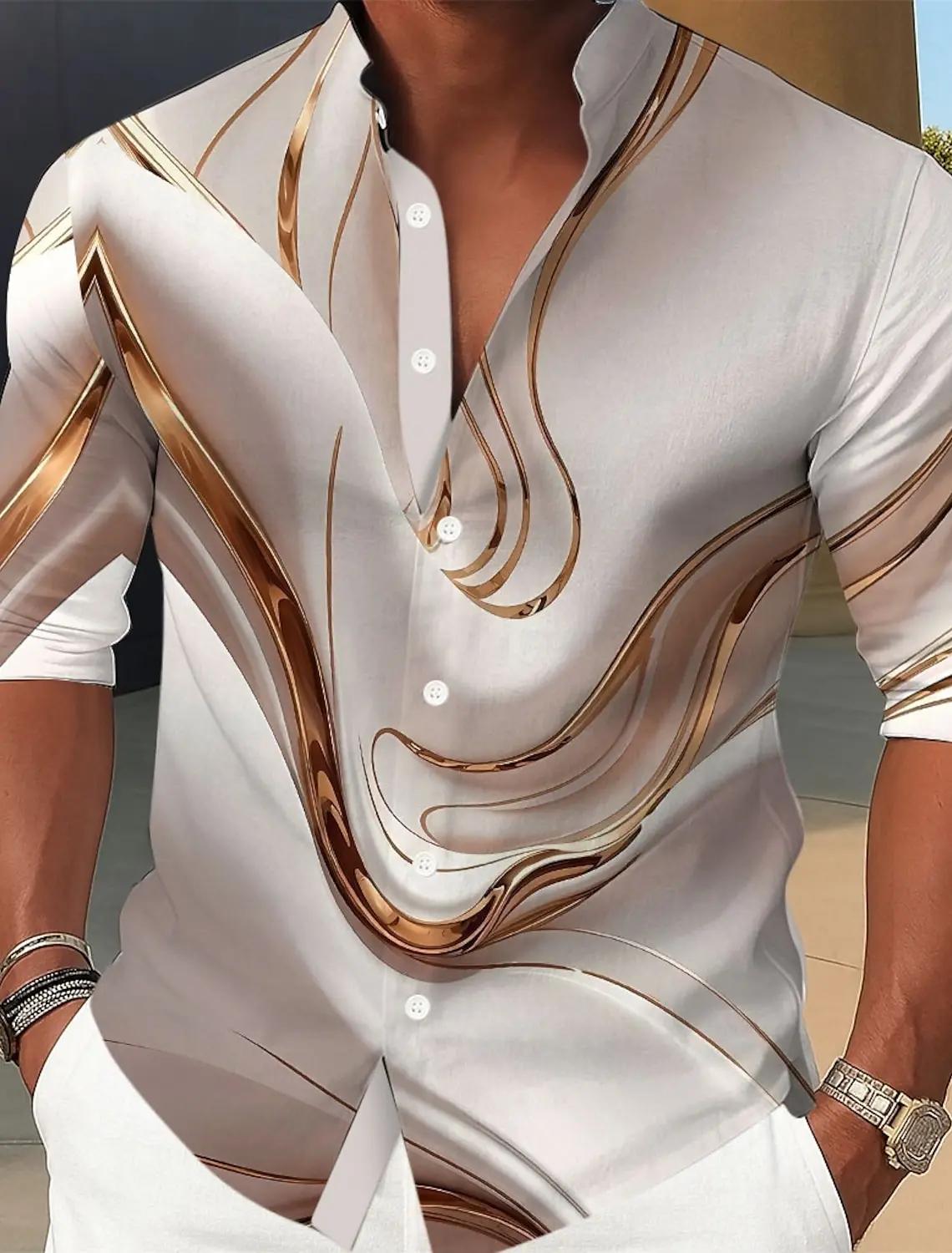Chemise d'art liquide abstrait en marbre pour hommes, chemise boutonnée à col rabattu, manches longu