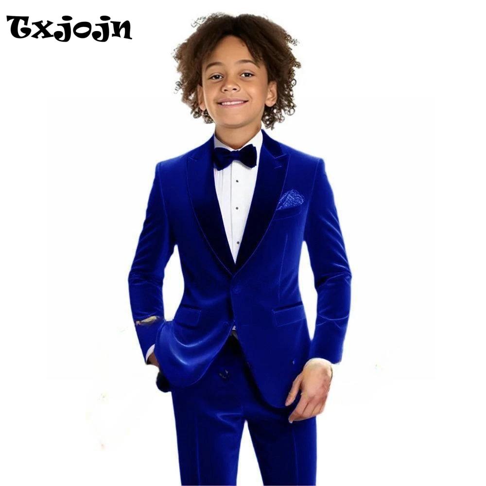 Ensemble de costume en velours multicolore pour garçons, 2 pièces, veste et pantalon, coupe cintrée,