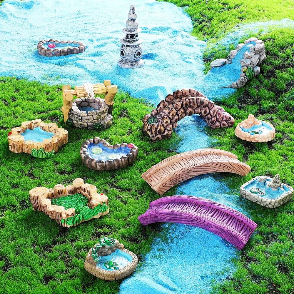 Accessoires de jardin féerique de paysage Miniature, Mini phare, pont de puits d'eau, ornement de ch