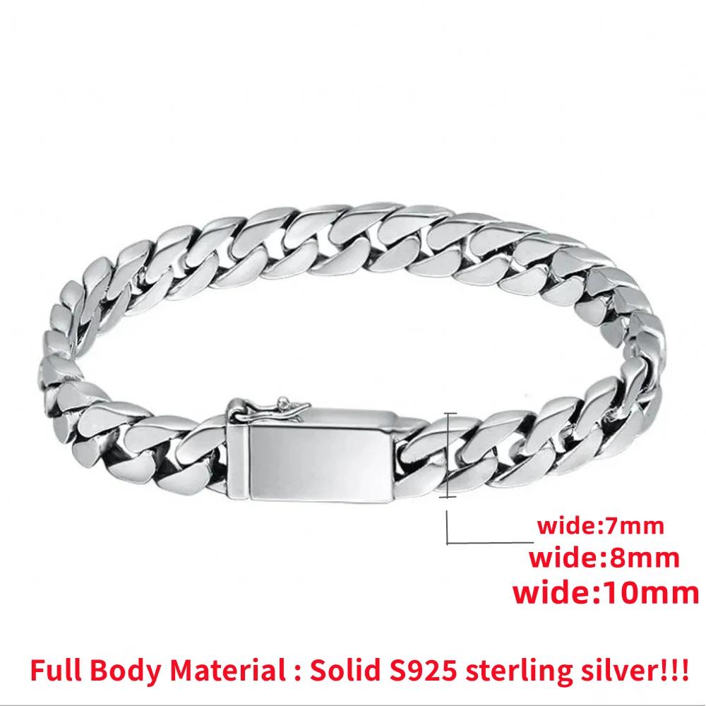 Bracelet en argent Sterling 100% S925, 8MM, Punk, bijoux en argent S925, ne se décolore jamais, cert
