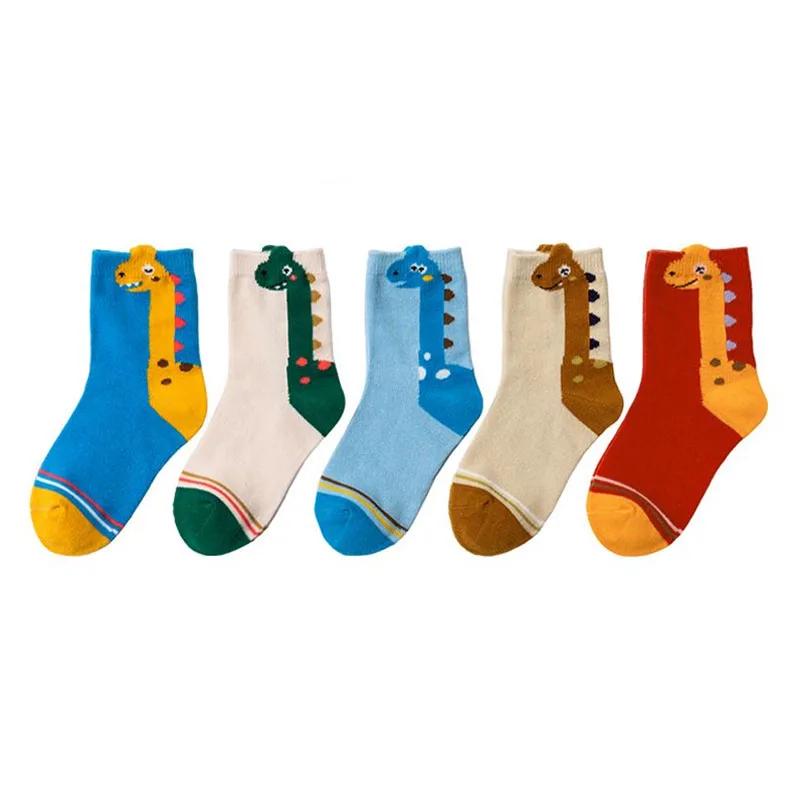 5 paires de chaussettes pour enfants, motif de dinosaure de dessin animé, chaussettes confortables p