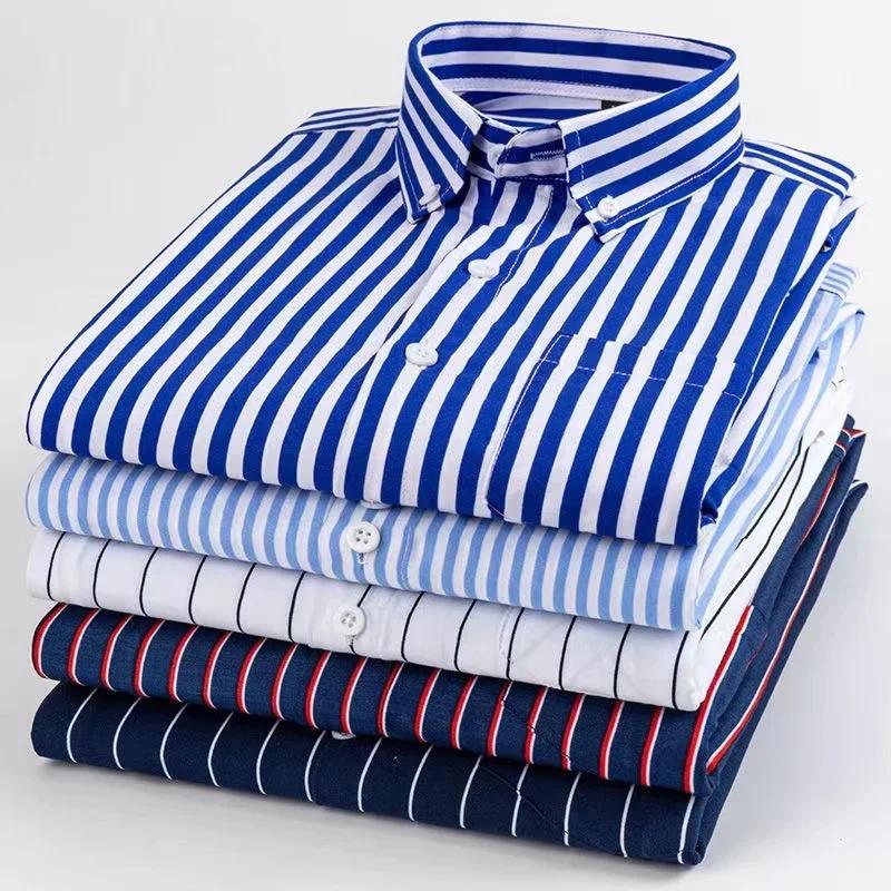 Chemise rayée à manches longues pour hommes, chemises d'affaires décontractées, coupe couvertes, san