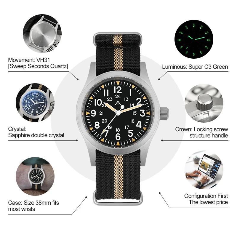 Militado ML05 montre Vintage VH31 balayage deuxième mouvement dôme cristal saphir avec revêtement AR