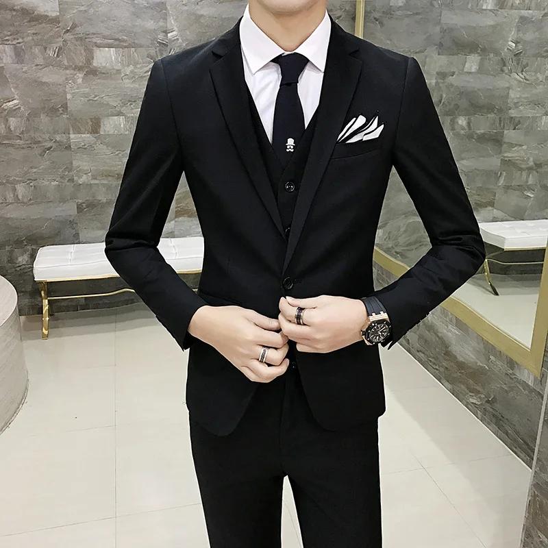 Homme élégant imbibé (Blazer + Gla+ Pantalon) Mode masculine Version coréenne d'affaires Coupe couve