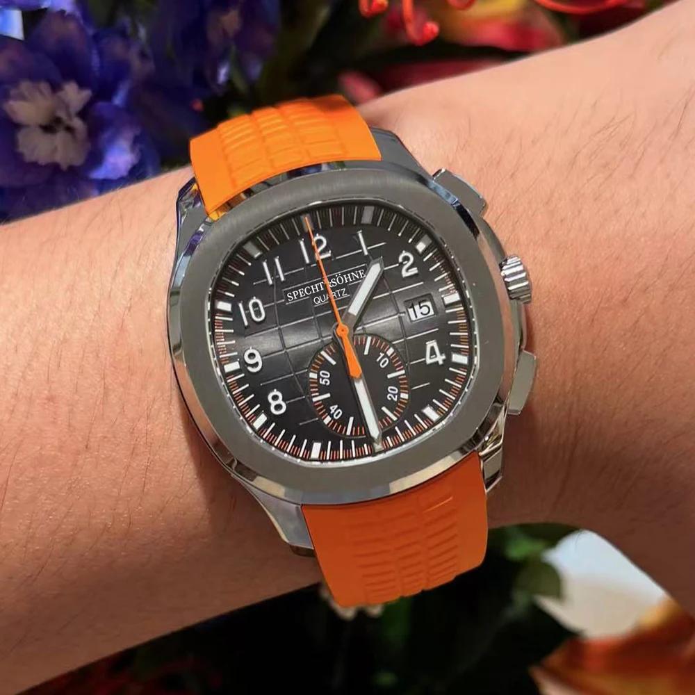Specht & Söhne nouveau classique 5167 montre pour hommes couleur Orange saphir cristal caoutchouc Sr