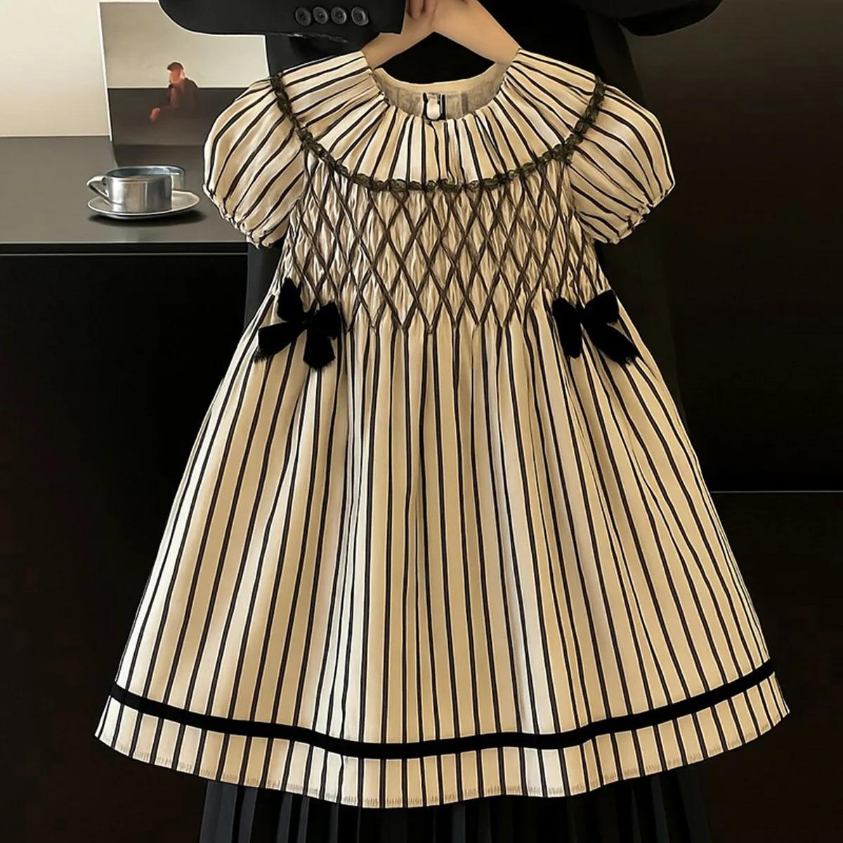 Robe d'été pour filles, nouveau Style, rayée, manches courtes, jupe quotidienne, pur coton, à la mod