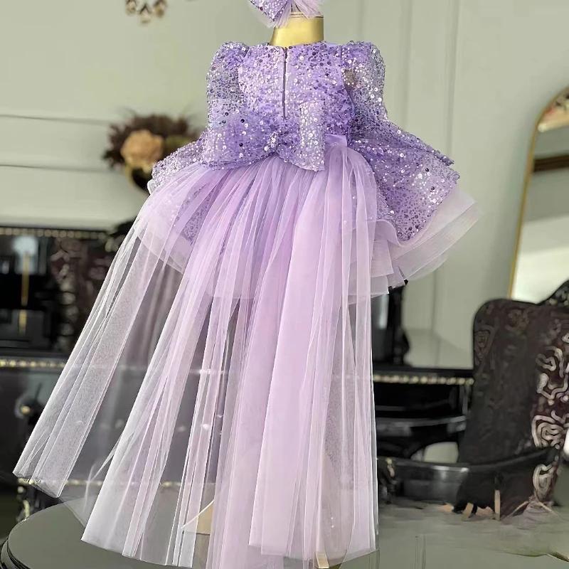 Robe de princesse à manches longues et sequins pour enfants 2026 – Tenue de soirée formelle, idéale 