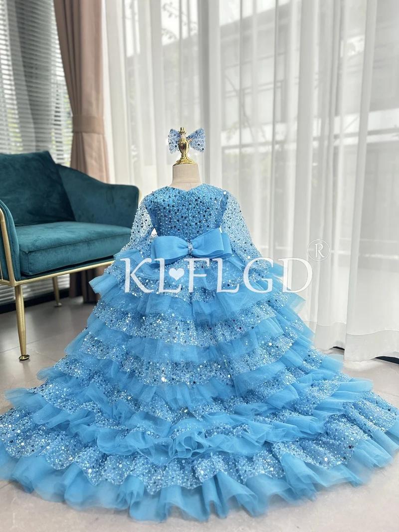 Robe de luxe légère à sequins pour fille de 4 à 12 ans, tenue élégante de concours de beauté, haut d