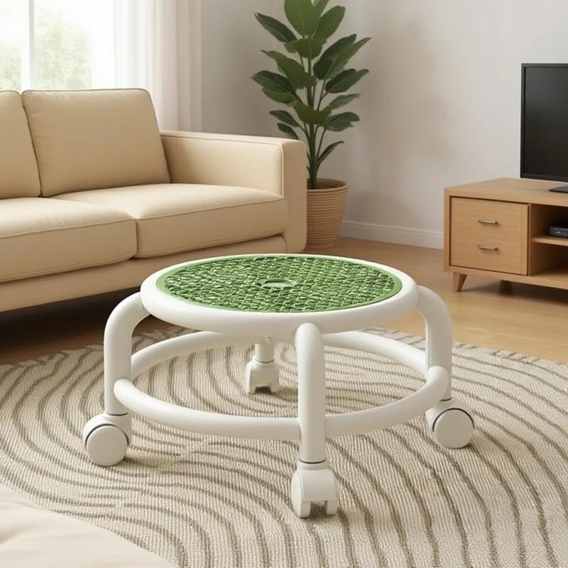 Tabouret roulant pivotant universel rond bas petite roue grise enfants adulte forte capacité rangeme