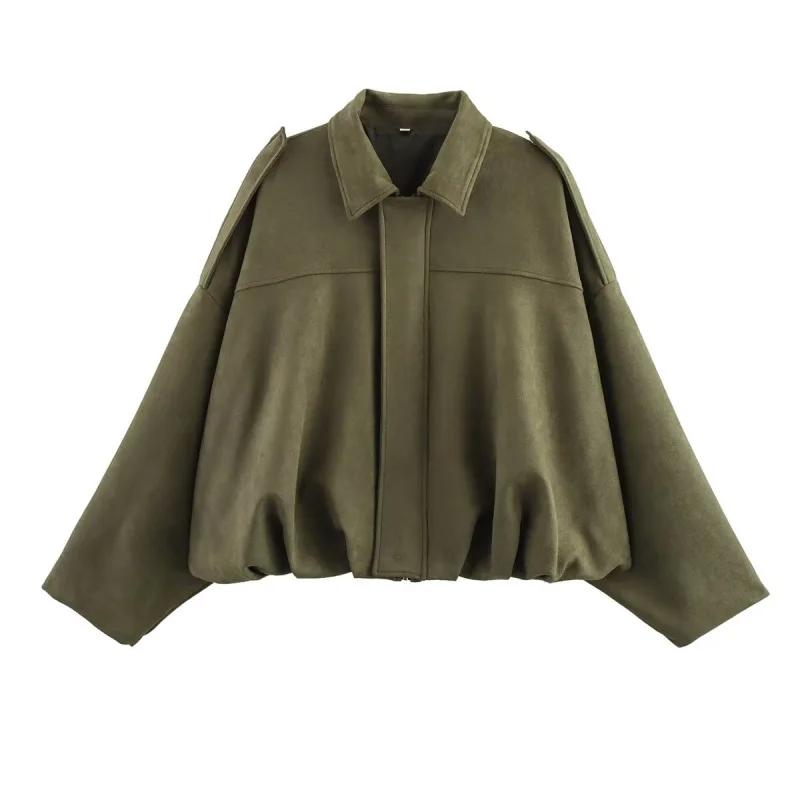 ETJ 2025 printemps nouveau effet de texture en daim pour femmes version ample de la mode revers épau