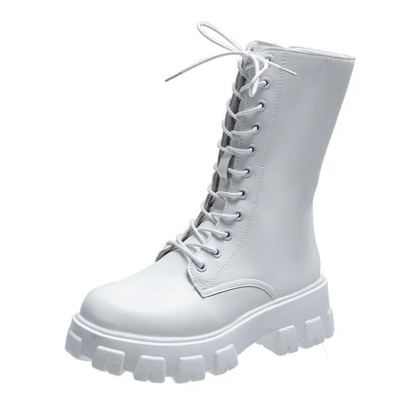 Nouveau mi-mollet bottes femmes automne hiver mode à lacets dames bottes plate-forme à glissière sem