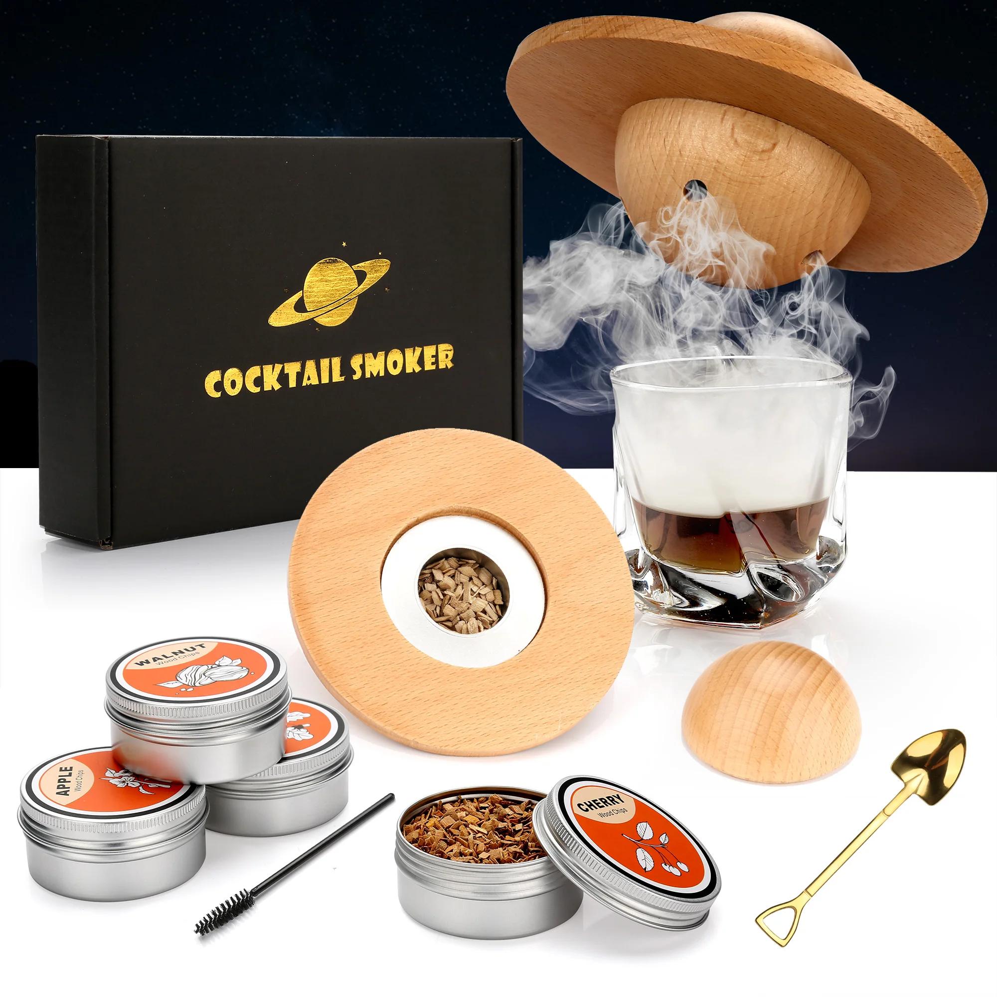 Kit de fumeur de Cocktail avec plateau en verre, avec 4 copeaux de bois, accessoires de barman pour 