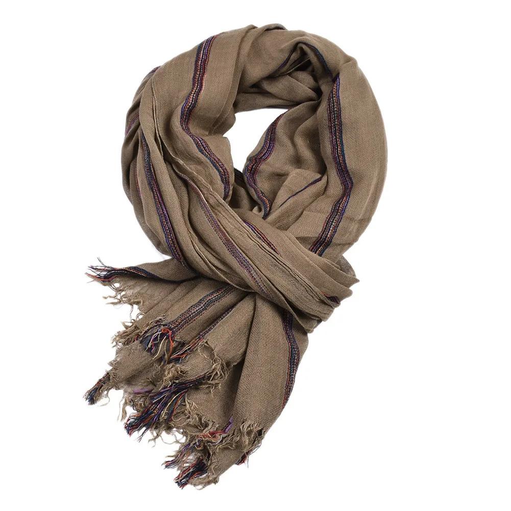 Écharpe en lin de coton rayé pour hommes, écharpes chaudes, gland court, châle Pashmina, accessoires