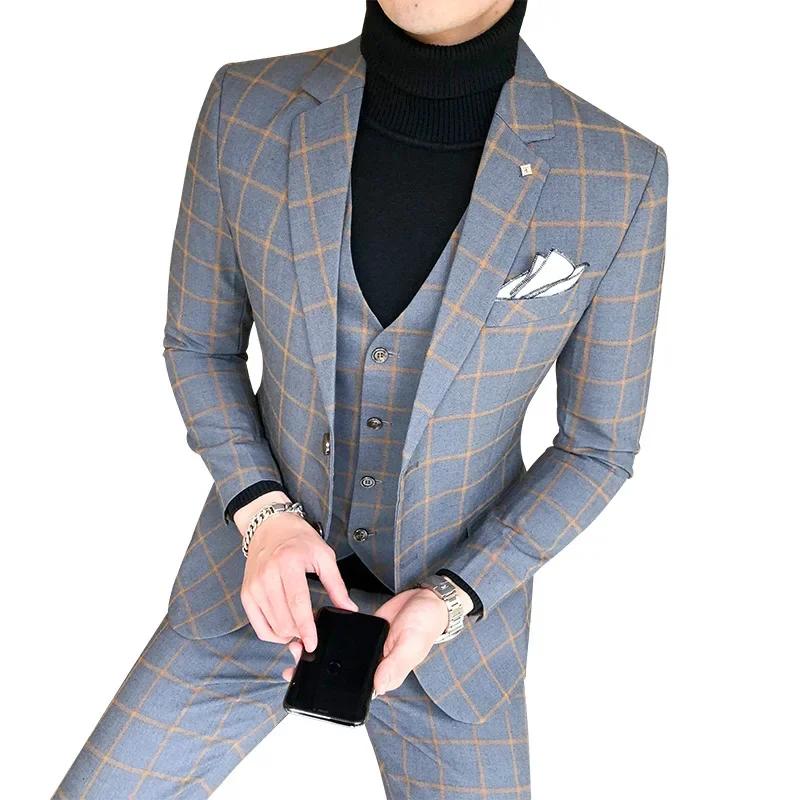 Ensemble de blazer et pantalon émaillé pour hommes, costume de performance, robe de mariée du marié,