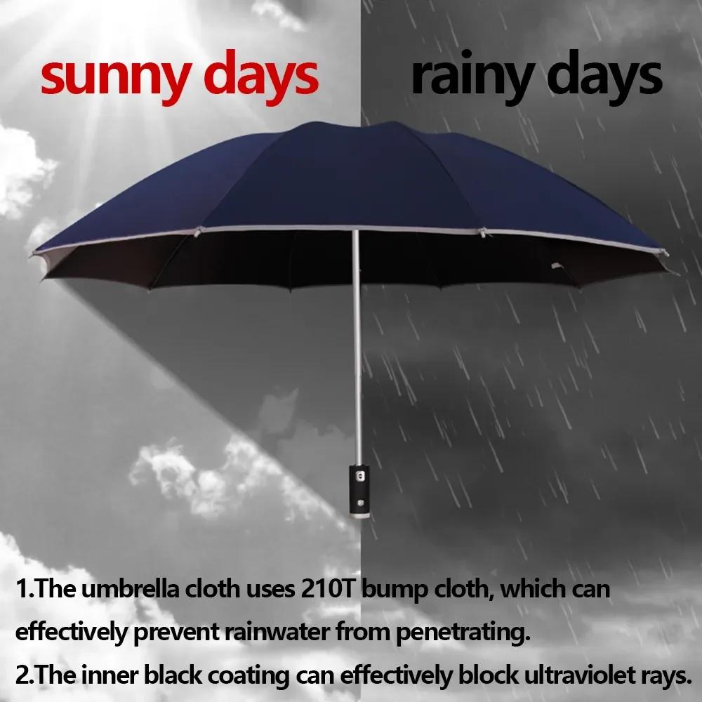Parapluie pliant entièrement automatique étanche, protection solaire, lampe de poche LED, UV, paraso