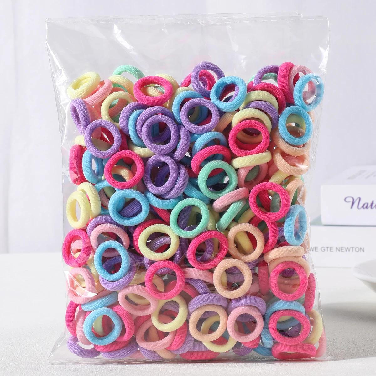 100 pièces coloré de base en Nylon élastique attaches de cheveux pour les filles enfants queue de ch