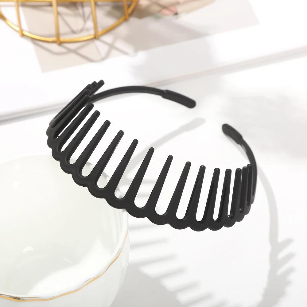 Bandeau ondulé incurvé noir, cerceaux antidérapants à dents, bandeau pour femmes, lavage du visage, 