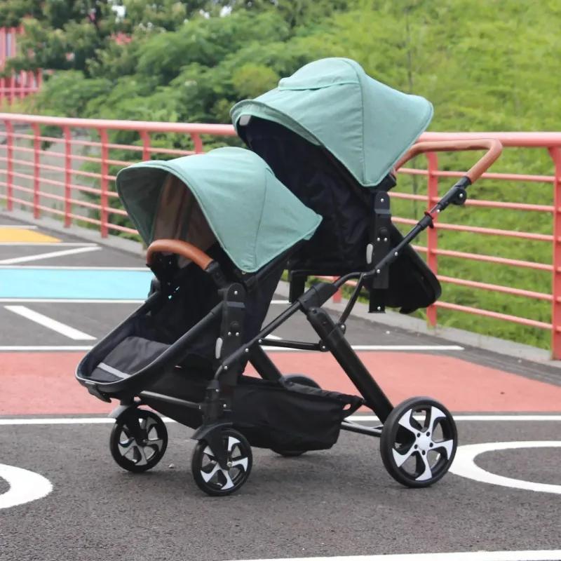 Poussette bébé jumeaux 3 en 1 avec siège auto, landau double pour enfants, panier de couchage détach