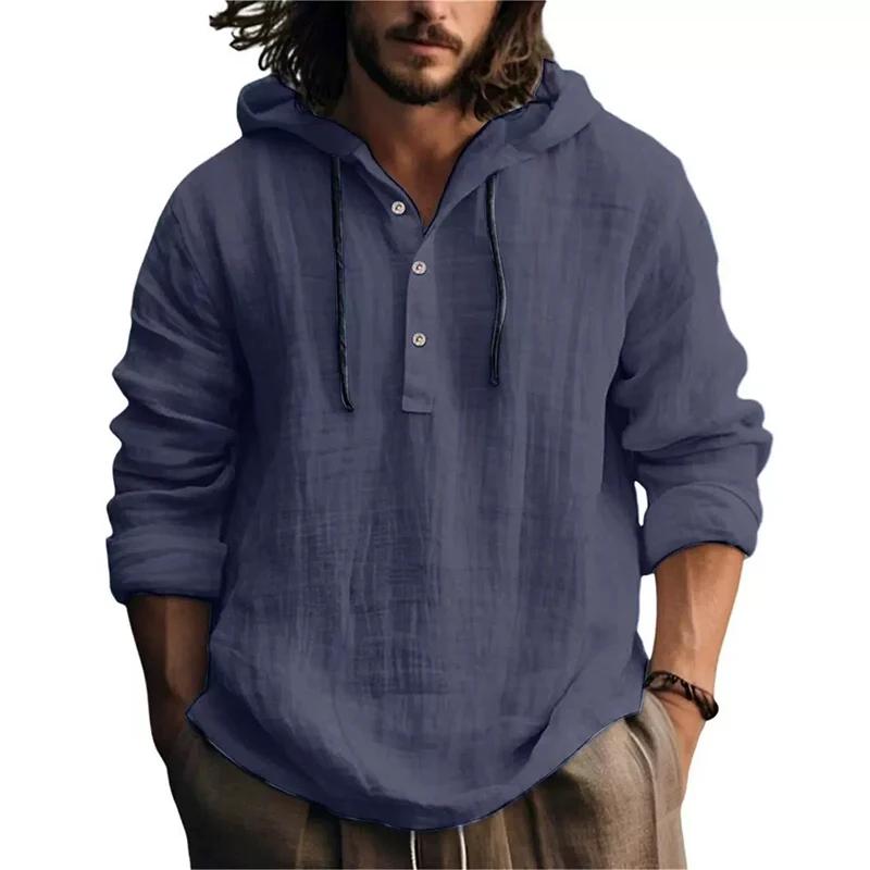 2025 nouveaux hommes blouse décontractée coton lin chemise hauts amples à manches longues t-shirt pr