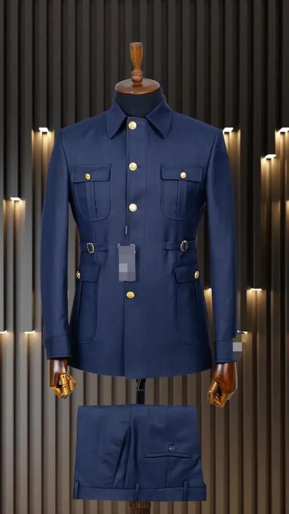 Costumes Safari pour hommes avec col montant, simple boutonnage, smoking formel pour mariage, soirée