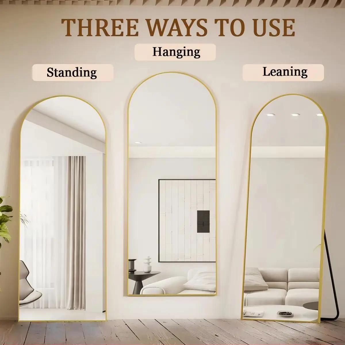 BEAUTYPEAK Miroir pleine longueur arqué, miroir de sol complet de 71 po x 26 po sur pied suspendu ou