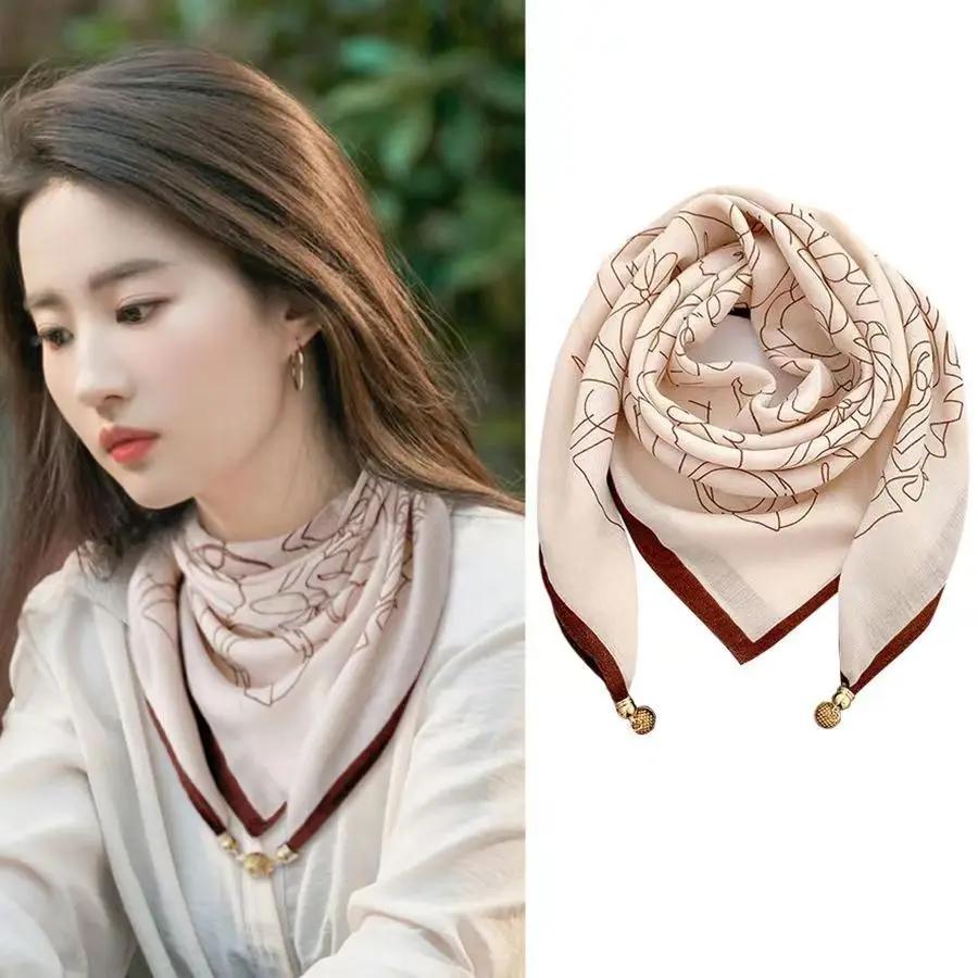 Foulard en soie à boucle magnétique de luxe pour femmes, écharpe carrée imprimée pour automne et hiv