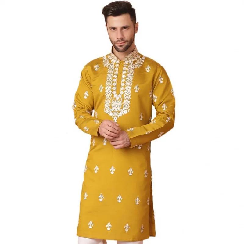 Kurtaasuha imprimé numérique pour hommes, coupe régulière, col Mandarin, long, adapté à toutes les o