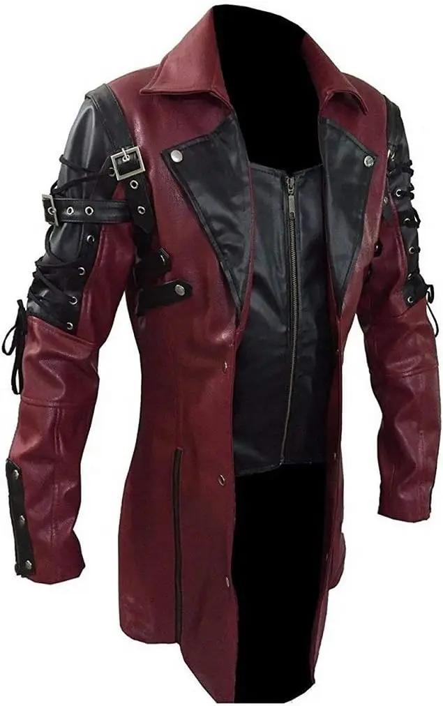 Nouveau Steampunk hommes gothique Trench manteau veste en cuir Style Punk Biker Jacke automne hiver 