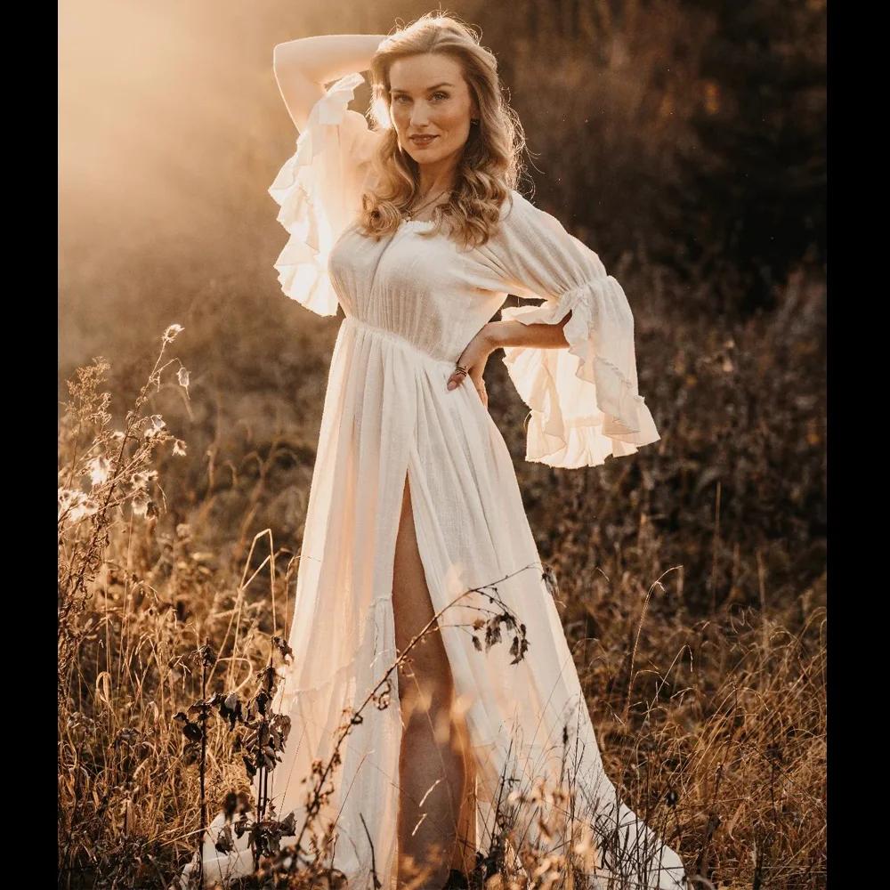 Robe de Femme Enceinte Style Boho, Confortable, Lin, Coton, Dentelle, Manches sulf, Tenue de Photogr