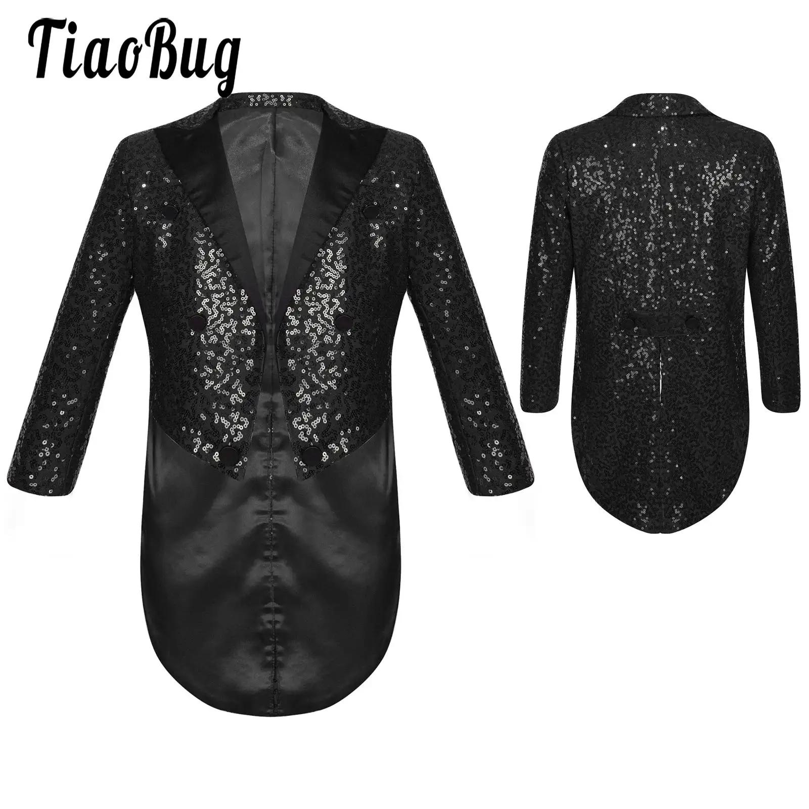 Veste de manteau à paillettes pour enfants garçons, coupe classique, smoking avec queues, Blazer bri