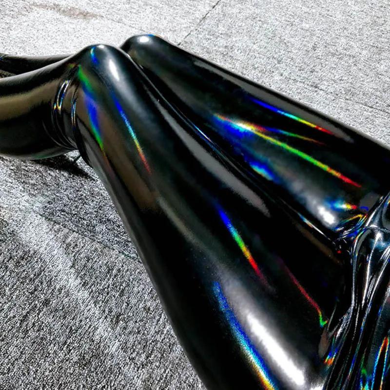 Pantalon en cuir PU taille haute pour femme, couleurs absorbe ouissantes, leggings minces brillants,