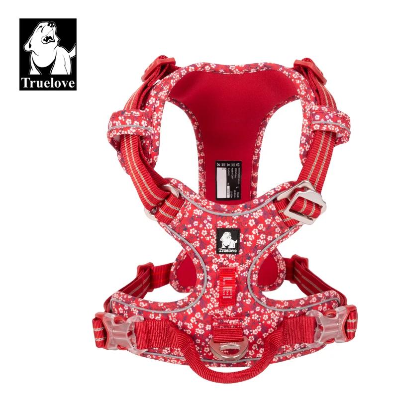 Truelove harnais pour chien de compagnie Floral sans traction tissu de coton respirant et réfléchiss