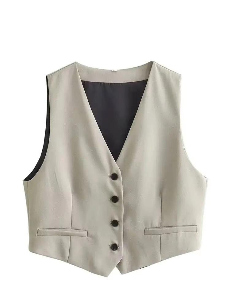 Ensemble 2 pièces pour femme : Gilet sans manches boutonné et pantalon large – Tenue décontractée po