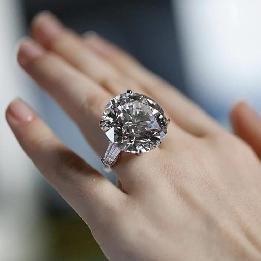 Bague Solitaire en diamant de laboratoire, coupe ronde, 6ct, en argent Sterling 925, bague de fiança