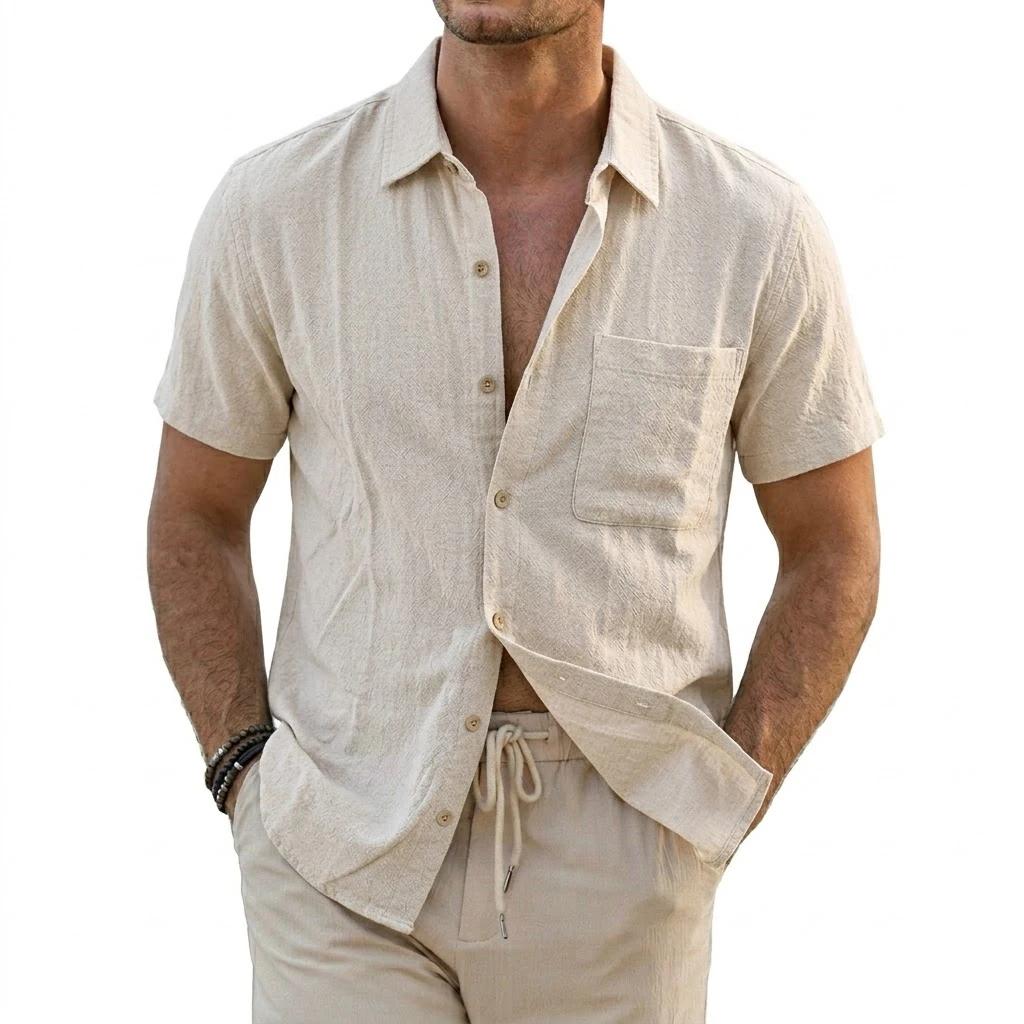 Nouvelles chemises en lin à manches courtes pour hommes, chemise hawaïenne de luxe respirante, t-shi