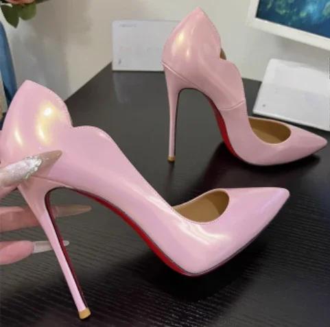 Talons hauts en cuir verni pour femmes, chaussures à bouche peu profonde, couleur personnalisée, mod