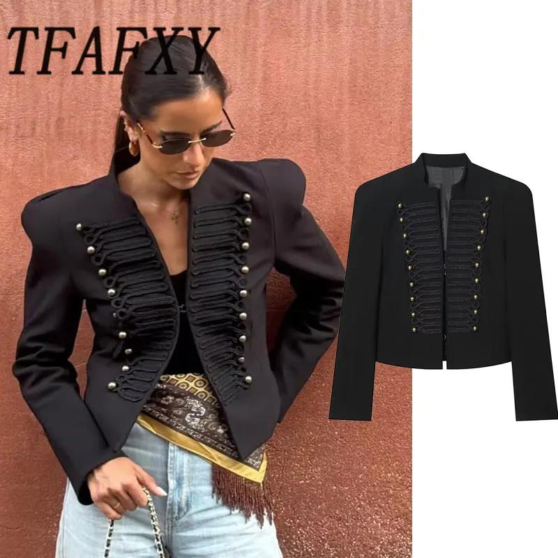 TFAFXY 2026 Printemps Veste Courte Décontractée pour Femme à Manches Fines et Patchwork, Style Urbai