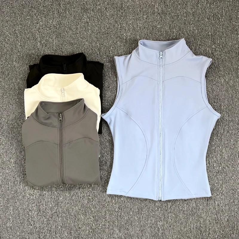 Haut de Sport sans manches pour femmes, coupe cintrée, séchage rapide, col montant élastique, vêteme