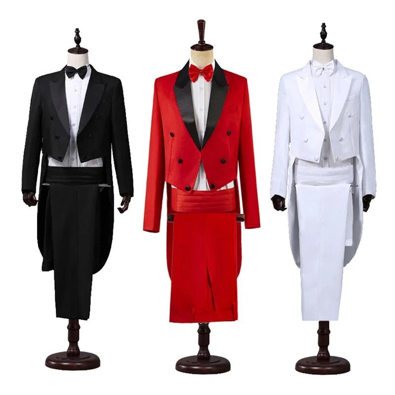 Veste de costume classique pour homme, style moderne blanc et noir, avec queue-de-pie, pour chanteur