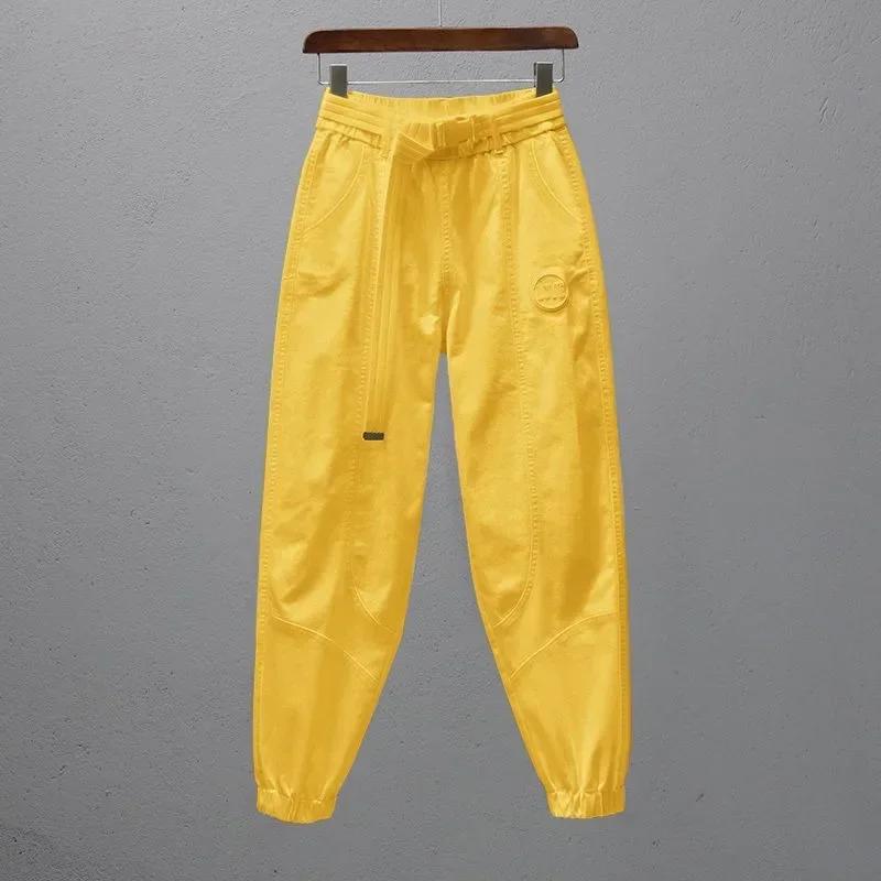 Pantalon blanc pour femmes avec ceinture élastique, jogging ample et décontracté, Leggings longueur 