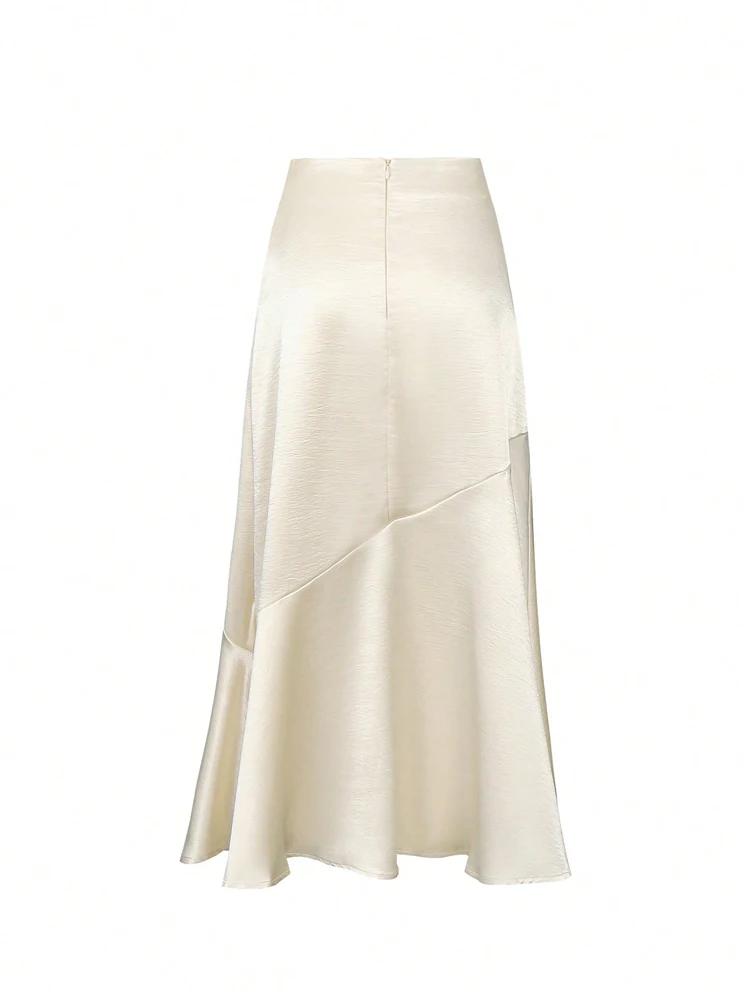 Demi-jupe trapèze en Satin pour femmes, nouveau Design Premium, élégant, couleur Pure, ceinture, col