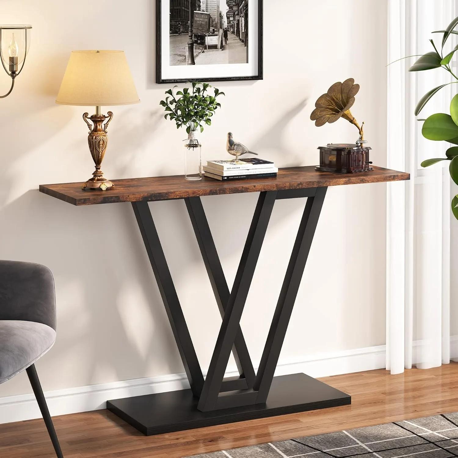 Table console, table de couloir industrielle pour entrée, tables d'entrée de 43 pouces, table de can