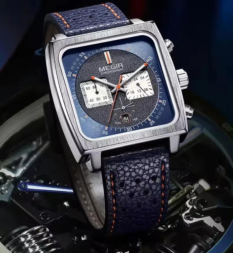 MEGIR 2182 luxe mode sport chronographe multi-fonctionnel militaire en cuir Date montres pour hommes