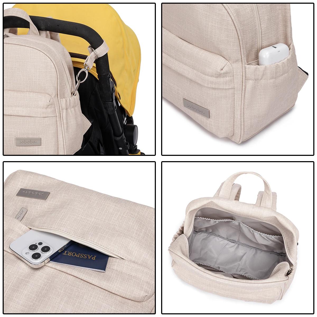 Soboba élégant sac à dos à couches pour femmes solide mode imperméable grande capacité multi-fonctio
