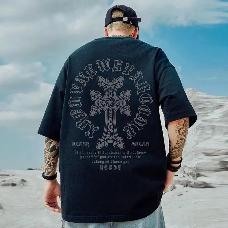 M-8XL T-shirt pour hommes surdimensionné ample et à la mode imprimé croisé T-shirt étudiant jeunesse