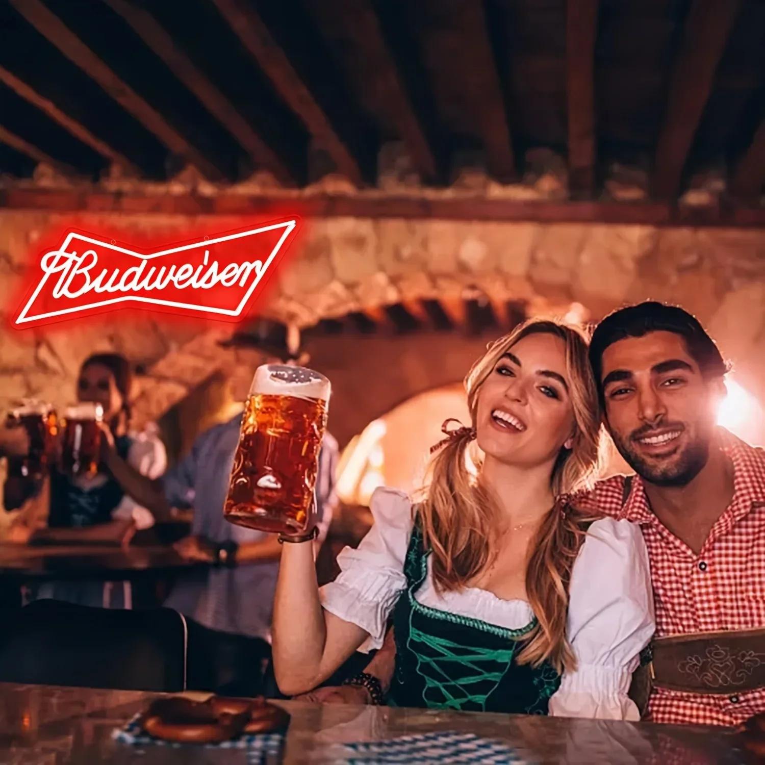 Budweiser-Enseignes au néon avec logo pour homme, barre de bière, enseigne lumineuse au néon, décora
