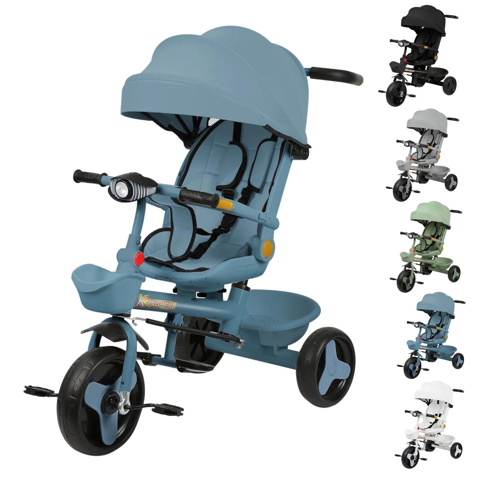 Tricycle à partir de 10 mois, Tricycle pour enfants, siège rotatif, auvent pliable avec parasol, por