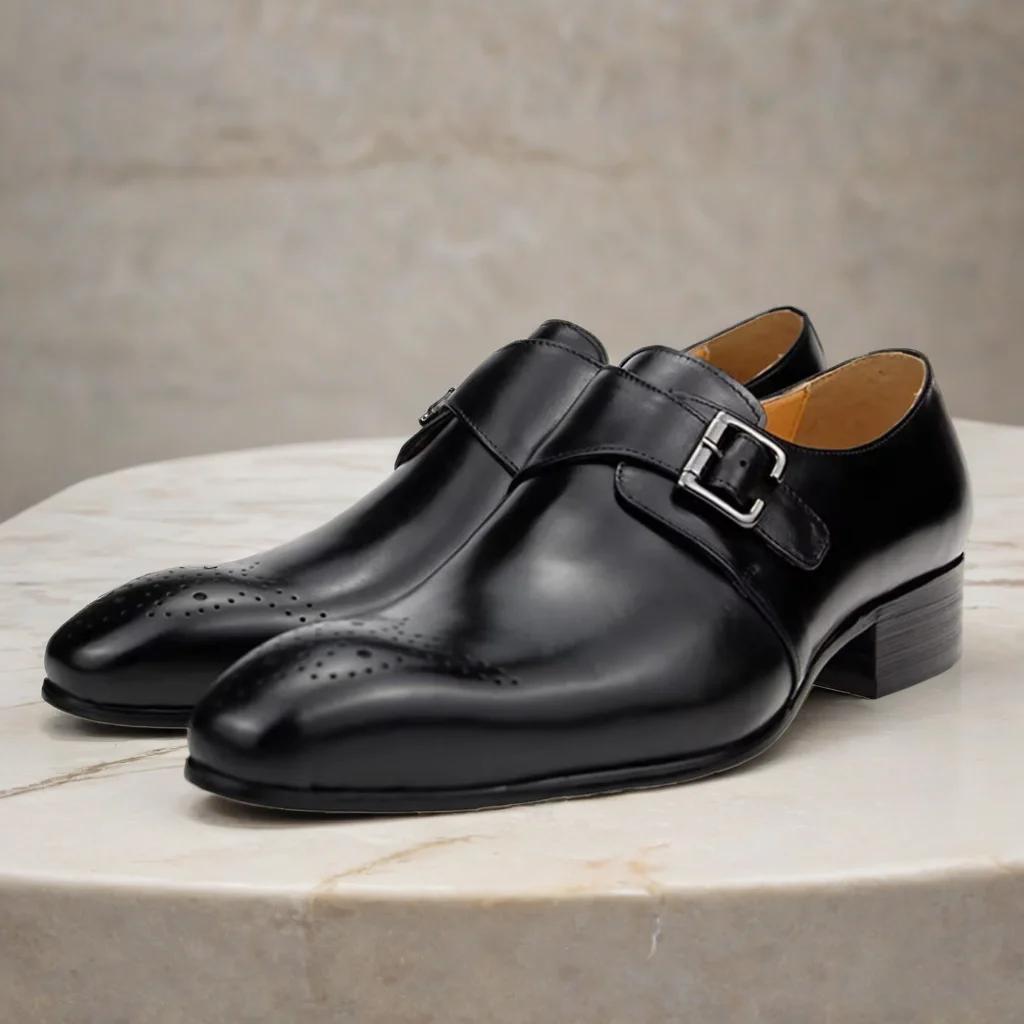 Chaussures en cuir à boucle latérale pour hommes, chaussures formelles à bout pointu, sculpture de t