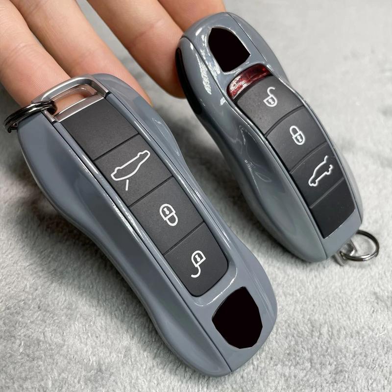 Étui à clés gris ciment pour Porsche 718 911 Panamera Cayenne Macan Boxster Cayman, coque de clé de 