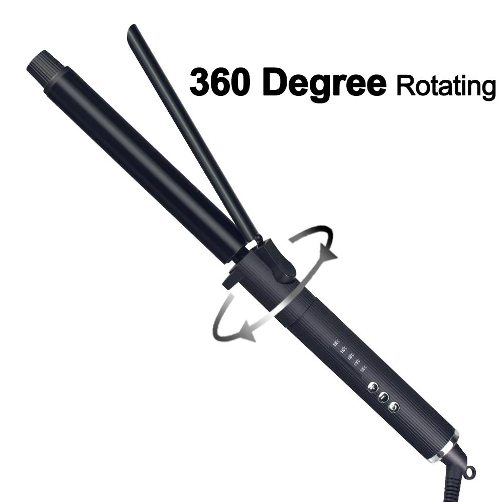 Fer à friser rotatif professionnel avec affichage numérique de la température LED, bigoudi noir en t